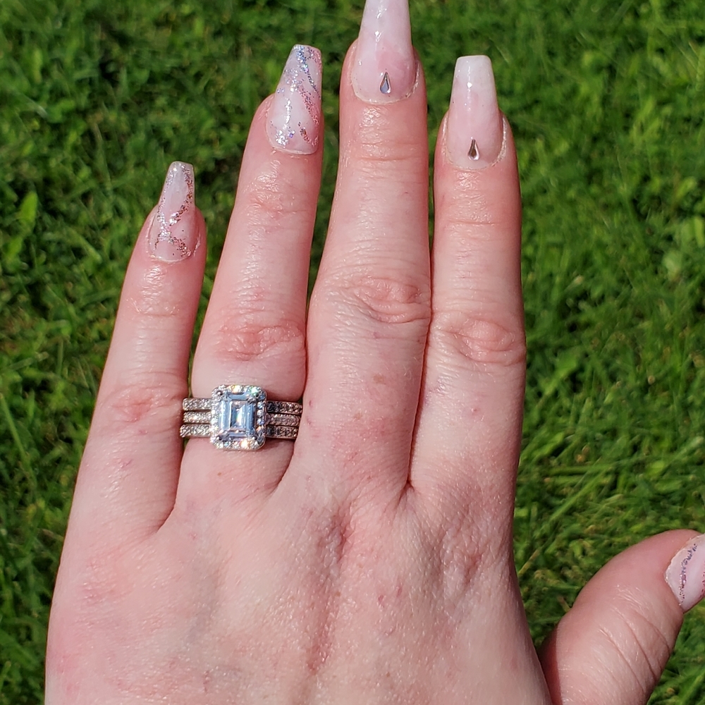 3 piece engagement ring wedding band set